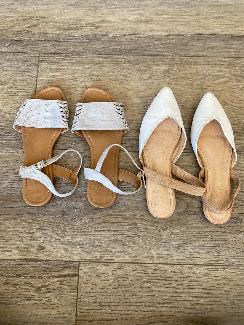 2 Pairs Lulus Flats (Mae Pointed Toe Slingbacks & Corby Nubuck Sandals) Sz 8.5